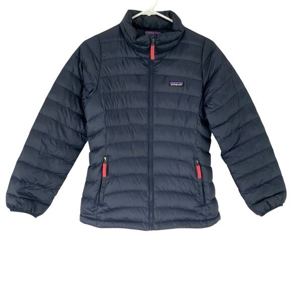 Patagonia Blue Long Sleeve Mock Neck Full Zip Puffer Jacket Size XL 14 Kids